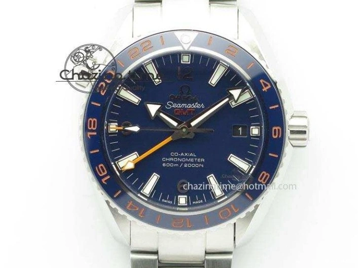 0220 Planet Ocean GMT 43.5mm V6F Goodplanet Orange Marker Blue Dial On SS Bracelet A ModernLook 8215